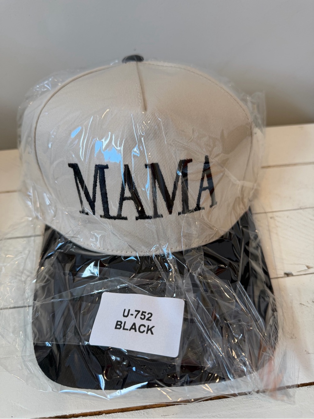 MAMA hat with Black Brim - Cream